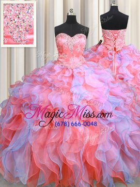 Fine Multi-color 15th Birthday Dress Military Ball and Sweet 16 and Quinceanera and For with Beading and Appliques and Ruffles Sweetheart Sleeveless Lace Up