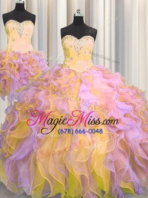 Enchanting Three Piece Floor Length Ball Gowns Sleeveless Multi-color Quince Ball Gowns Lace Up