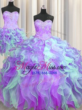 Spectacular Three Piece Sweetheart Sleeveless Organza Quinceanera Dresses Beading and Appliques Lace Up