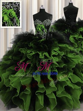 Traditional Multi-color Organza and Tulle Lace Up Sweetheart Sleeveless Floor Length Quinceanera Gowns Beading and Ruffles