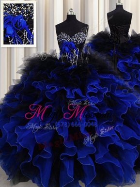 Exceptional Sleeveless Lace Up Floor Length Beading and Ruffles 15th Birthday Dress