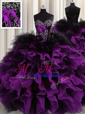 Attractive Sleeveless Floor Length Beading and Ruffles Lace Up 15th Birthday Dress with Multi-color