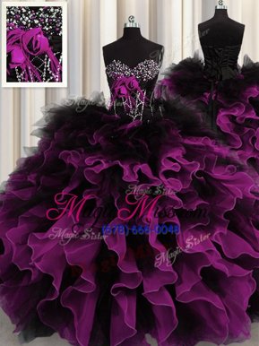 Fashion Sleeveless Lace Up Floor Length Beading and Ruffles Quinceanera Gowns