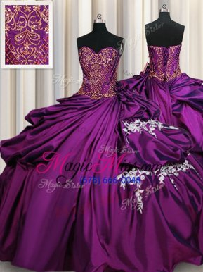 Sexy Sweetheart Sleeveless Lace Up Quinceanera Gowns Purple Taffeta