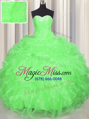 Stunning Sleeveless Beading and Ruffles Floor Length 15th Birthday Dress