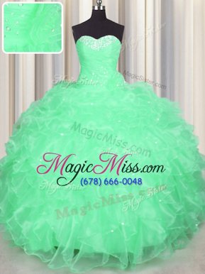 Pretty Organza Sweetheart Sleeveless Lace Up Beading and Ruffles 15 Quinceanera Dress in Apple Green