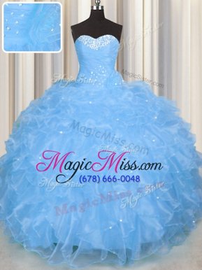 Exquisite Baby Blue Sweetheart Neckline Beading and Ruffles Quinceanera Dress Sleeveless Lace Up