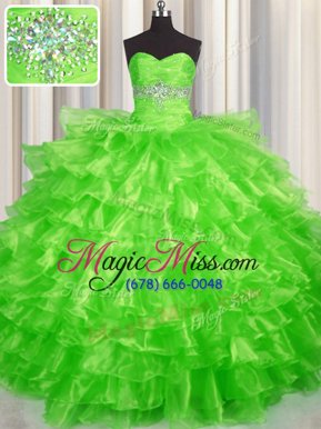 Captivating Organza Lace Up 15th Birthday Dress Sleeveless Floor Length Beading and Ruffled Layers