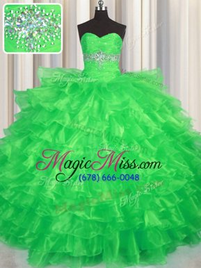 Custom Made Sweetheart Sleeveless Organza Sweet 16 Dresses Beading and Ruffled Layers Lace Up