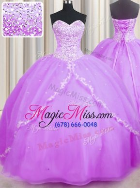 Discount Lilac Sleeveless Organza Brush Train Lace Up 15 Quinceanera Dress for Military Ball and Sweet 16 and Quinceanera