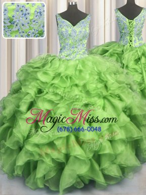Stylish V Neck V-neck Sleeveless Lace Up Quince Ball Gowns Organza