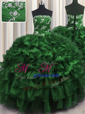 Glorious Sleeveless Lace Up Floor Length Appliques and Ruffles and Ruffled Layers Quinceanera Dress