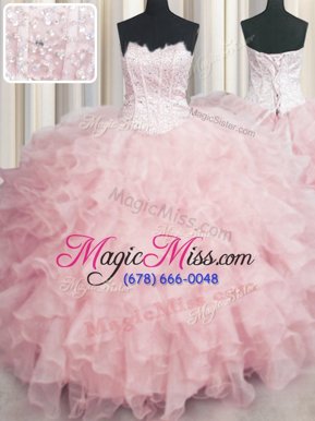 Fantastic Visible Boning Scalloped Sleeveless Beading and Ruffles Lace Up Vestidos de Quinceanera