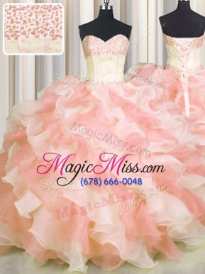 Visible Boning Two Tone Floor Length Multi-color 15th Birthday Dress Sweetheart Sleeveless Lace Up