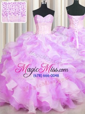 Attractive Visible Boning Two Tone Beading and Ruffles Quinceanera Gown Multi-color Lace Up Sleeveless Floor Length