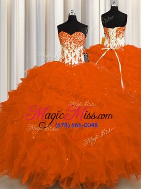 Organza Sleeveless Floor Length Sweet 16 Dress and Appliques and Ruffles