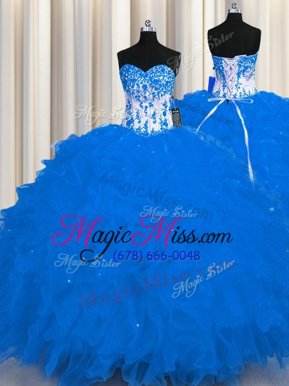 Luxury Floor Length Ball Gowns Sleeveless Royal Blue Quinceanera Dresses Lace Up