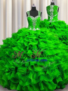 Spectacular Zipple Up See Through Back Sleeveless Beading and Ruffles Zipper Quinceanera Gown