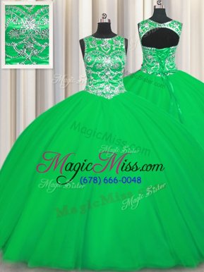 Most Popular Green Scoop Lace Up Beading Quinceanera Gown Sleeveless