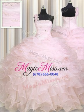 Super Baby Pink One Shoulder Zipper Beading and Ruffles 15th Birthday Dress Sleeveless