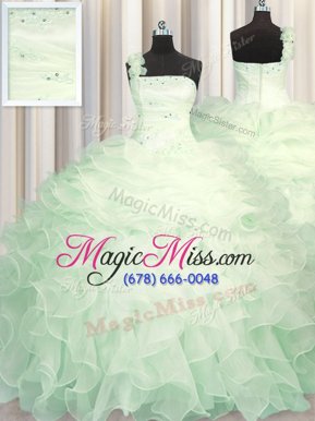 Elegant One Shoulder Apple Green Zipper Vestidos de Quinceanera Beading and Ruffles Sleeveless Floor Length