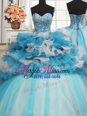 Visible Boning Beaded Bodice Multi-color Sleeveless Beading and Ruffled Layers Floor Length Quinceanera Dresses