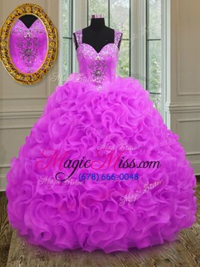 Straps Sleeveless Lace Up Quince Ball Gowns Fuchsia Organza