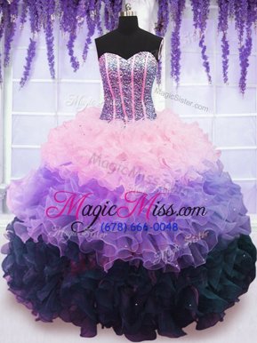 Sumptuous Sleeveless Lace Up Floor Length Beading and Ruffles and Ruffled Layers Quinceanera Gown