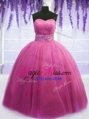 Popular Sleeveless Beading and Belt Lace Up Quinceanera Dress