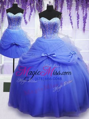 Dynamic Three Piece Blue 15th Birthday Dress Military Ball and Sweet 16 and Quinceanera and For with Beading and Bowknot Sweetheart Sleeveless Lace Up