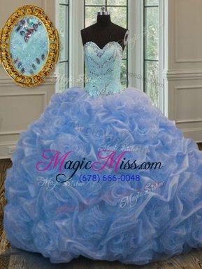 Top Selling Baby Blue Lace Up Sweetheart Beading Quinceanera Gown Organza Sleeveless