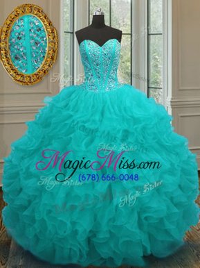 Wonderful Floor Length Aqua Blue Quinceanera Dresses Sweetheart Sleeveless Lace Up