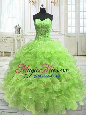 Stylish Sleeveless Lace Up Floor Length Beading and Ruffles Sweet 16 Dress