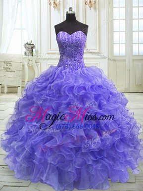 Exquisite Floor Length Purple Quinceanera Gown Sweetheart Sleeveless Lace Up