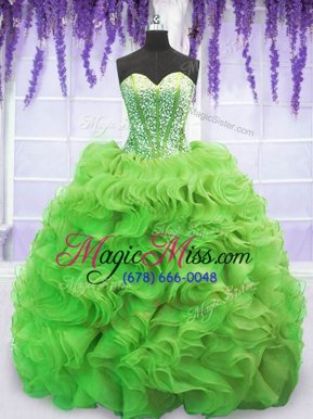 New Arrival Quince Ball Gowns Military Ball and Sweet 16 and Quinceanera and For with Beading and Ruffles Sweetheart Sleeveless Sweep Train Lace Up