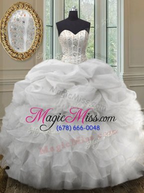 Sophisticated White Organza Lace Up Quinceanera Dress Sleeveless Floor Length Beading and Ruffles and Pick Ups