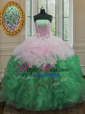 Sophisticated Sleeveless Lace Up Floor Length Beading and Ruffles Sweet 16 Dress