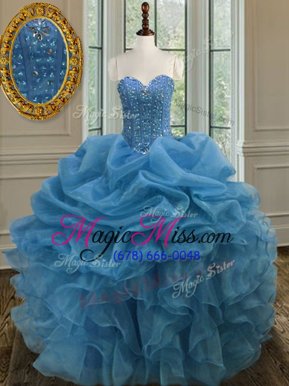 Superior Beading and Ruffles Vestidos de Quinceanera Blue Lace Up Sleeveless Floor Length