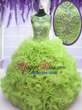 Discount Scoop Sleeveless Floor Length Beading and Ruffles Lace Up Quinceanera Gown