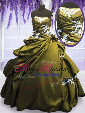 Discount Pick Ups Floor Length Olive Green Ball Gown Prom Dress Strapless Sleeveless Lace Up