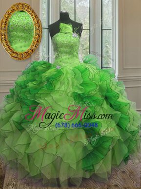 Charming Floor Length Lace Up Vestidos de Quinceanera Multi-color and In for Military Ball and Sweet 16 and Quinceanera with Beading and Ruffles