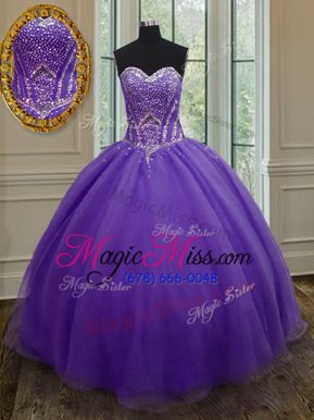 Great Sweetheart Sleeveless Lace Up Sweet 16 Quinceanera Dress Eggplant Purple Organza