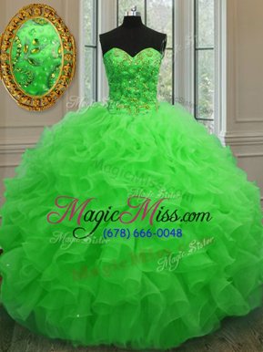 Organza Sweetheart Sleeveless Lace Up Beading and Ruffles Sweet 16 Dresses in