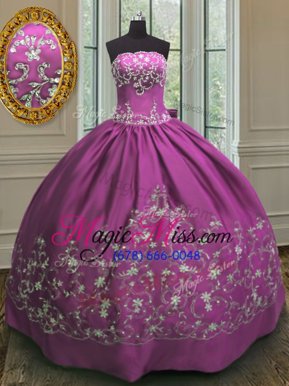 Elegant Floor Length Ball Gowns Sleeveless Fuchsia Sweet 16 Dresses Lace Up