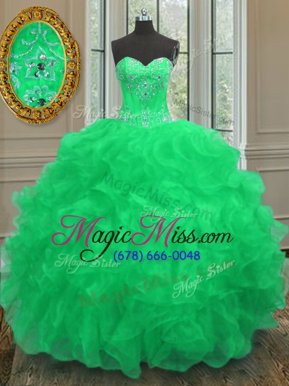 Super Floor Length Green Quinceanera Gown Sweetheart Sleeveless Lace Up