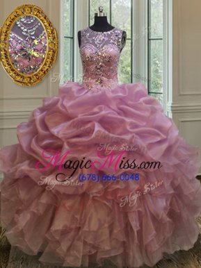 Scoop Pick Ups Floor Length Ball Gowns Sleeveless Lilac Quinceanera Dresses Lace Up