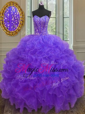 Edgy Purple Sweet 16 Dresses Military Ball and Sweet 16 and Quinceanera and For with Beading and Ruffles Sweetheart Sleeveless Lace Up