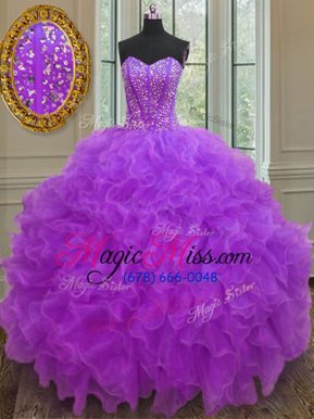 Purple Sweet 16 Dresses Military Ball and Sweet 16 and Quinceanera and For with Beading and Ruffles Sweetheart Sleeveless Lace Up