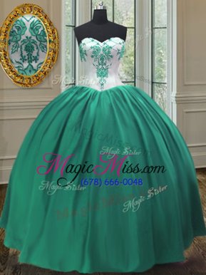 Pretty Sleeveless Taffeta Floor Length Lace Up Quinceanera Gown in Turquoise for with Embroidery