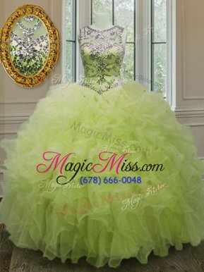 High Class Yellow Green Quinceanera Dress Military Ball and Sweet 16 and Quinceanera and For with Beading and Ruffles Scoop Sleeveless Lace Up